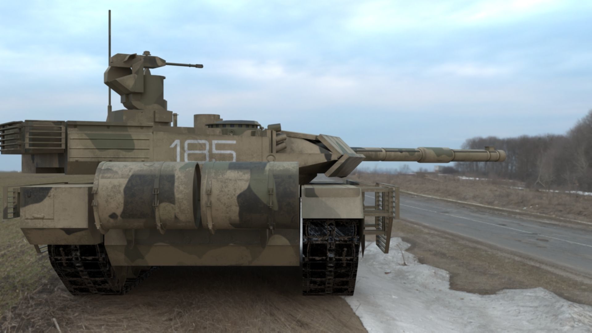 Battle-Worn Camouflaged T90MS Tank - Realistic 3D Model Low-poly 3D model_45