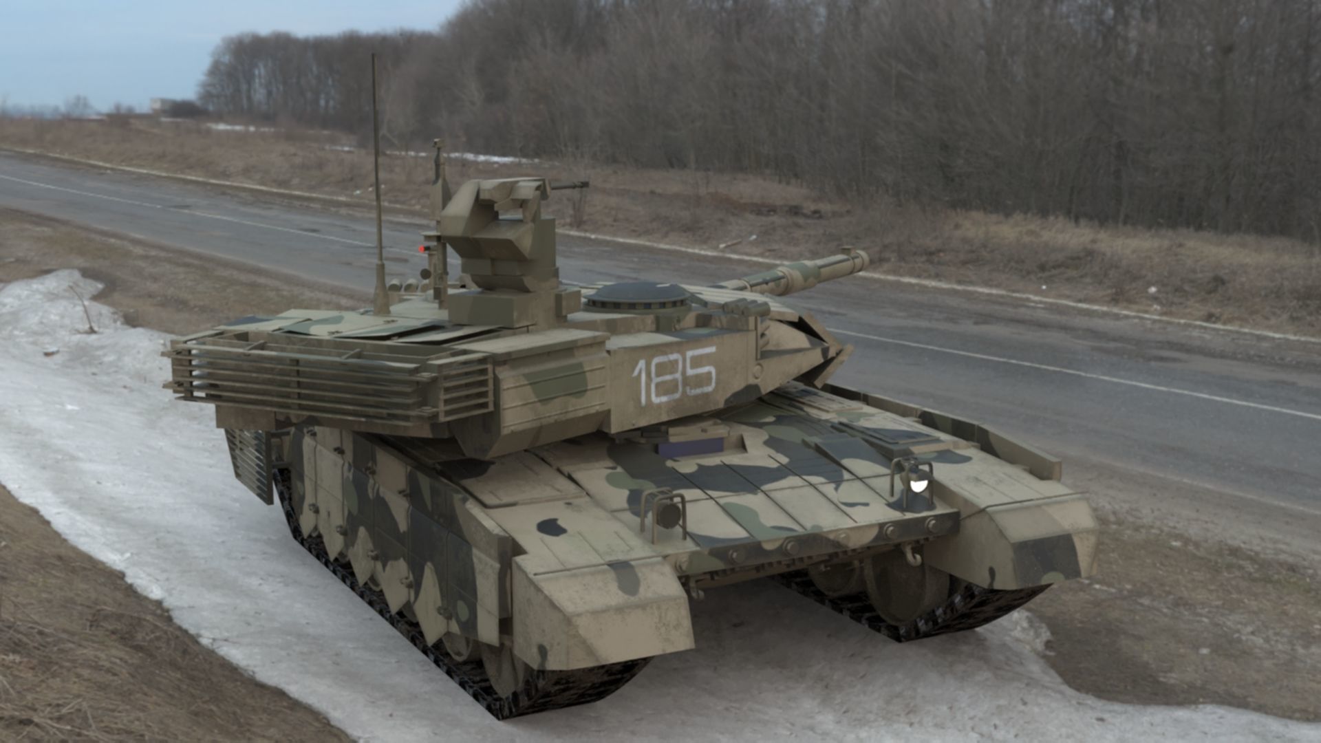 Battle-Worn Camouflaged T90MS Tank - Realistic 3D Model Low-poly 3D model_78