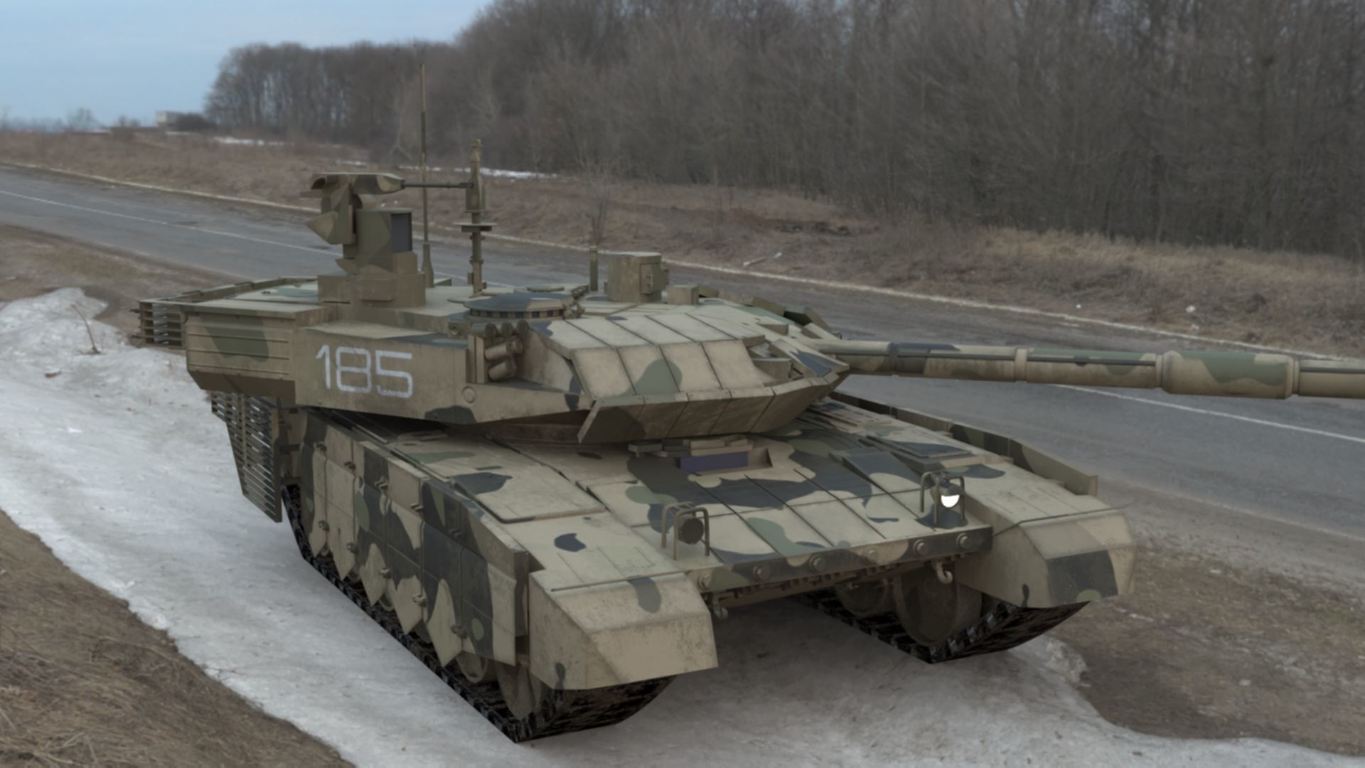 Battle-Worn Camouflaged T90MS Tank - Realistic 3D Model Low-poly 3D model_29