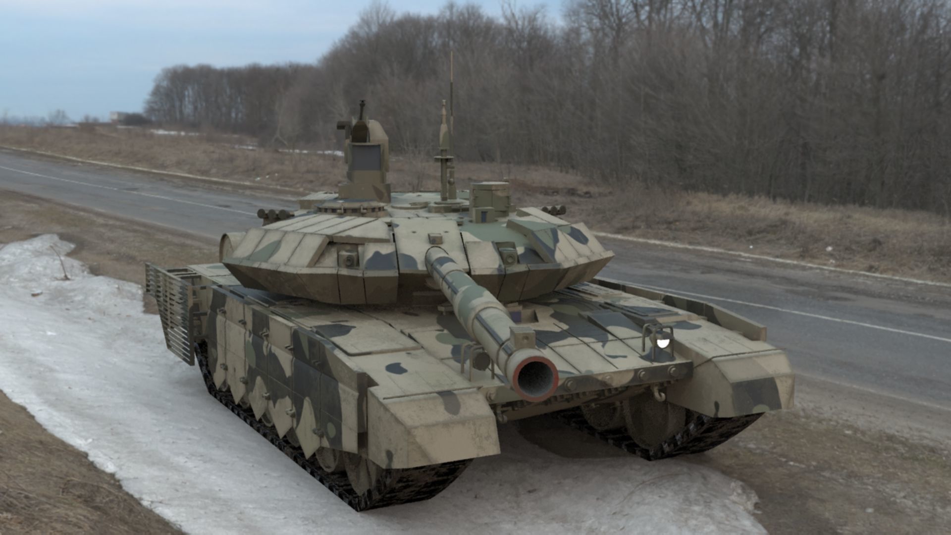 Battle-Worn Camouflaged T90MS Tank - Realistic 3D Model Low-poly 3D model_37