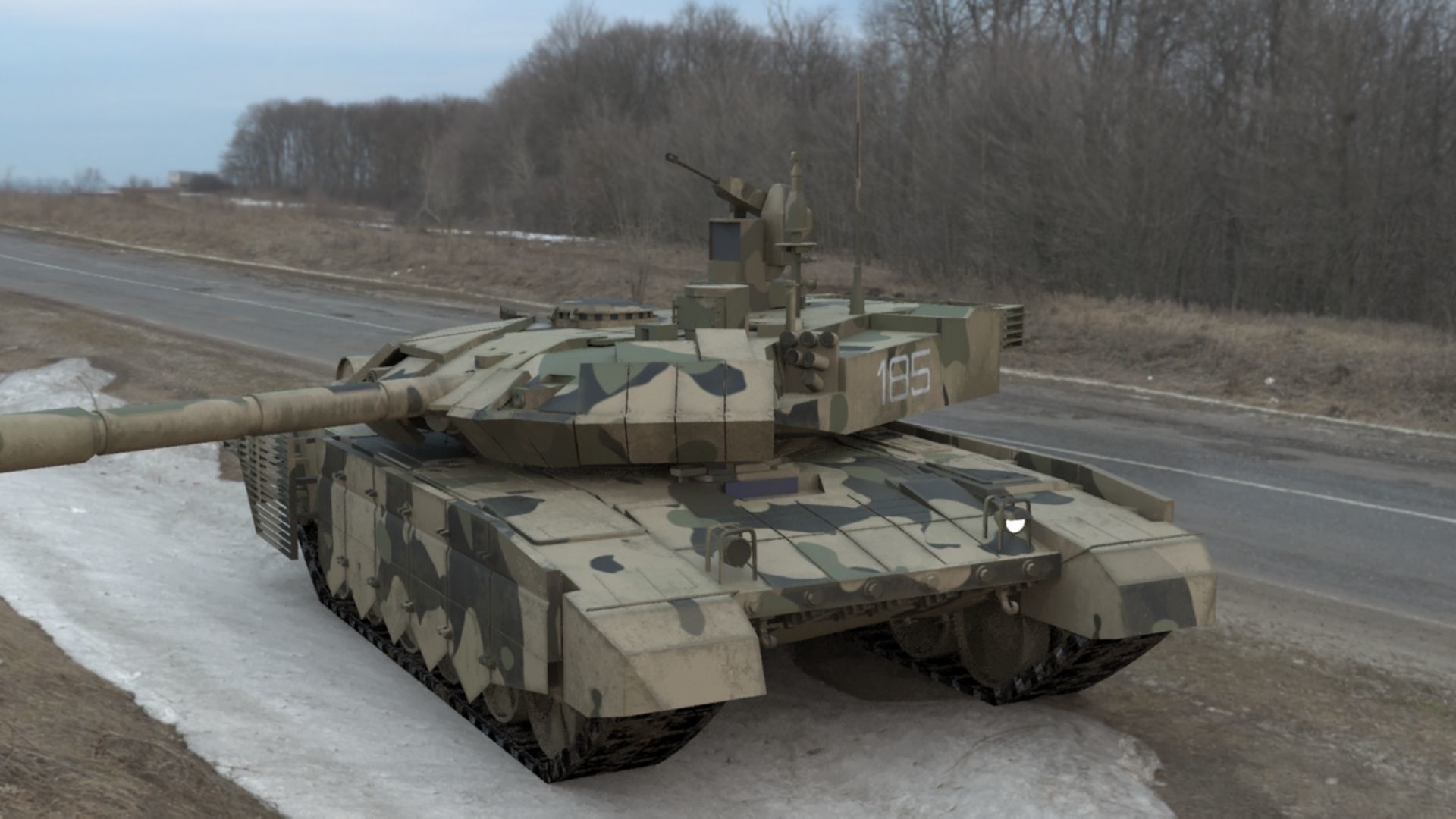 Battle-Worn Camouflaged T90MS Tank - Realistic 3D Model Low-poly 3D model_41