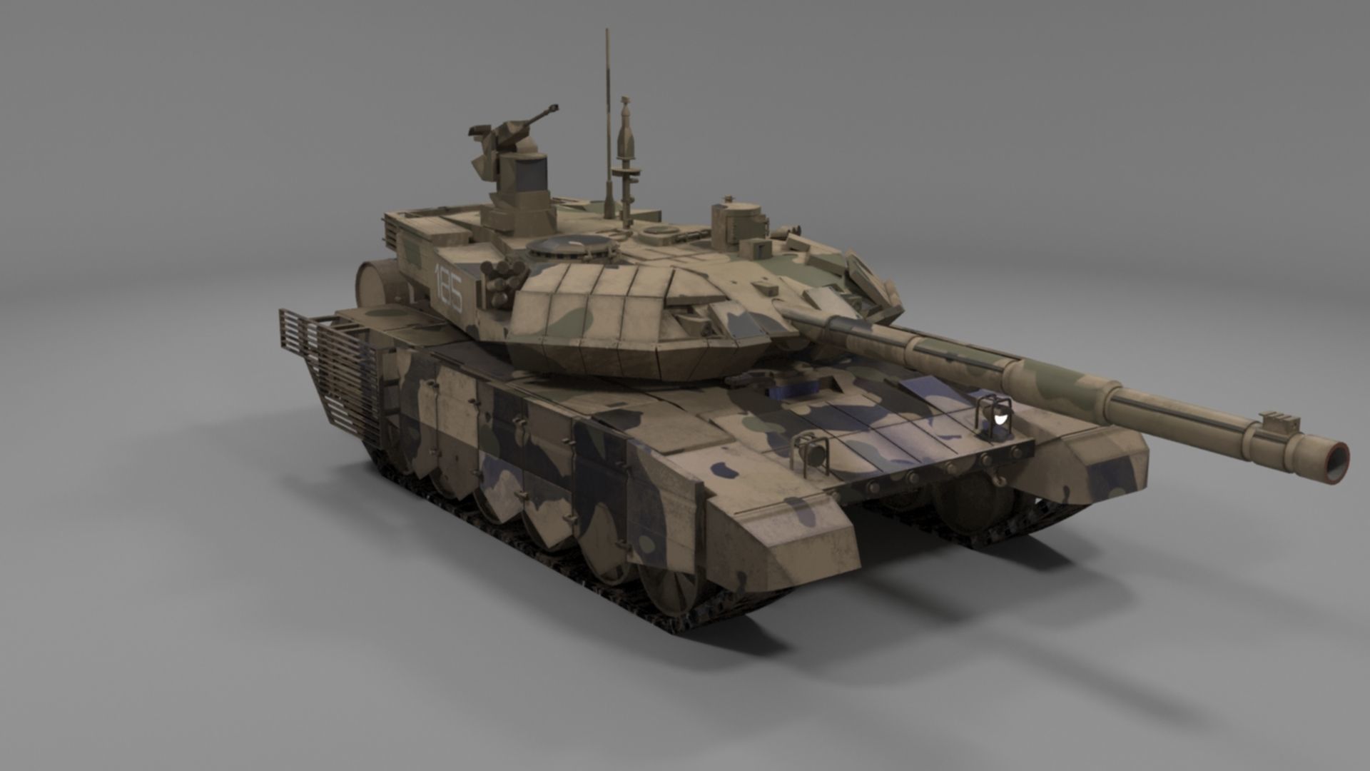 Battle-Worn Camouflaged T90MS Tank - Realistic 3D Model Low-poly 3D model_65