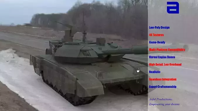 Battle-Worn T90MS Main Battle Tank - 3D Model Low-poly 3D model