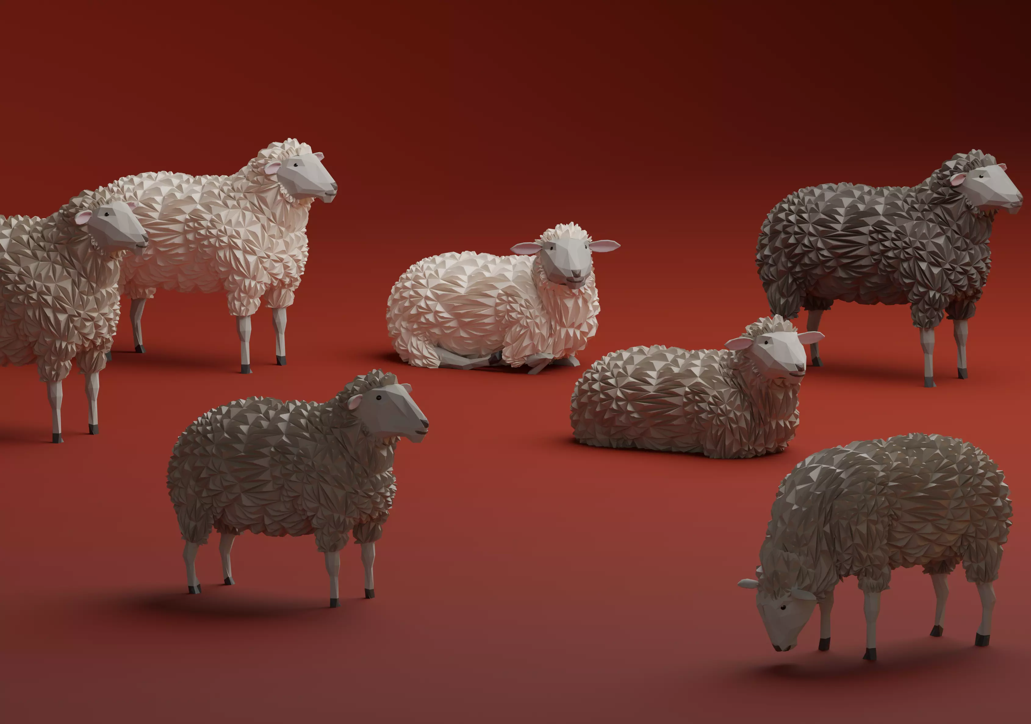 low poly sheep pack Low-poly 3D model_0