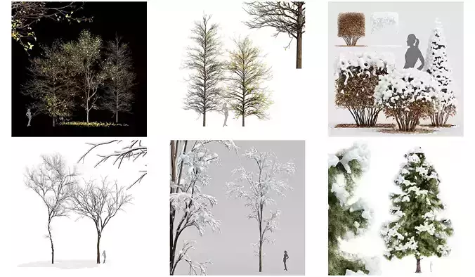 6 Different SETS of Tree SET VOL87 3D Model Collection
