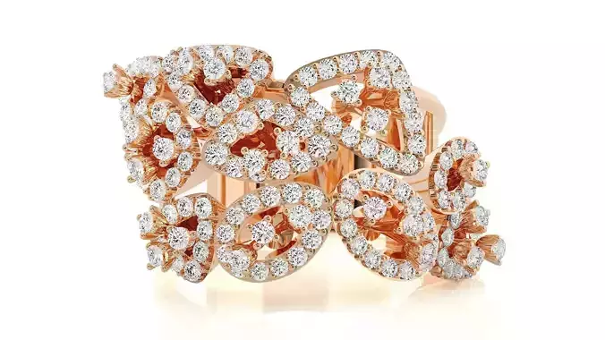 Flower Italian High Jewelry Diamond Cocktail Ring 3dm renders