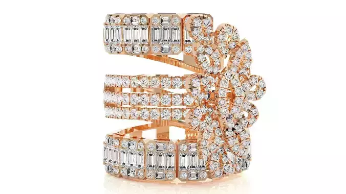 Flower Stackable Wire Italian High Jewelry Diamond Cocktail Ring