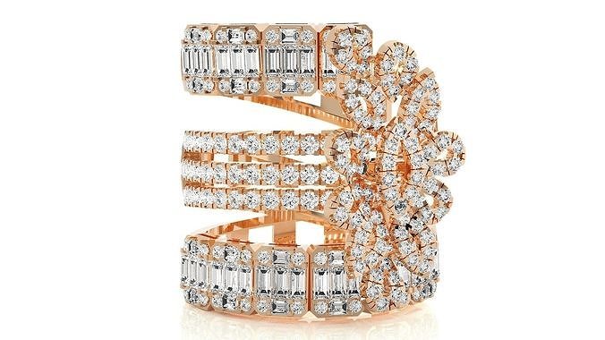 Flower Stackable Wire Italian High Jewelry Diamond Cocktail Ring 3D print model