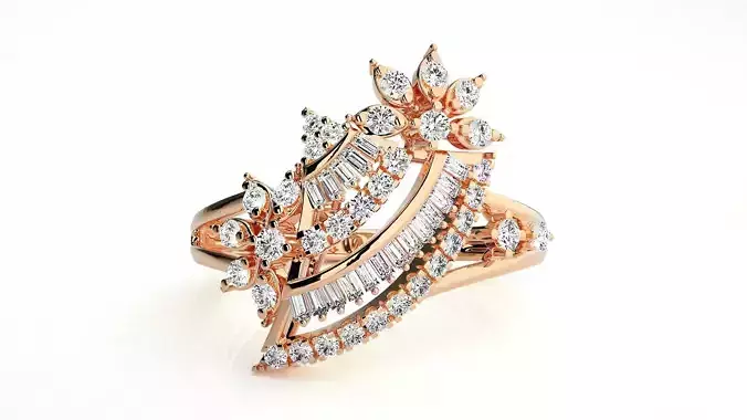 Flower Italian High Jewelry Diamond Cocktail Ring 3dm renders