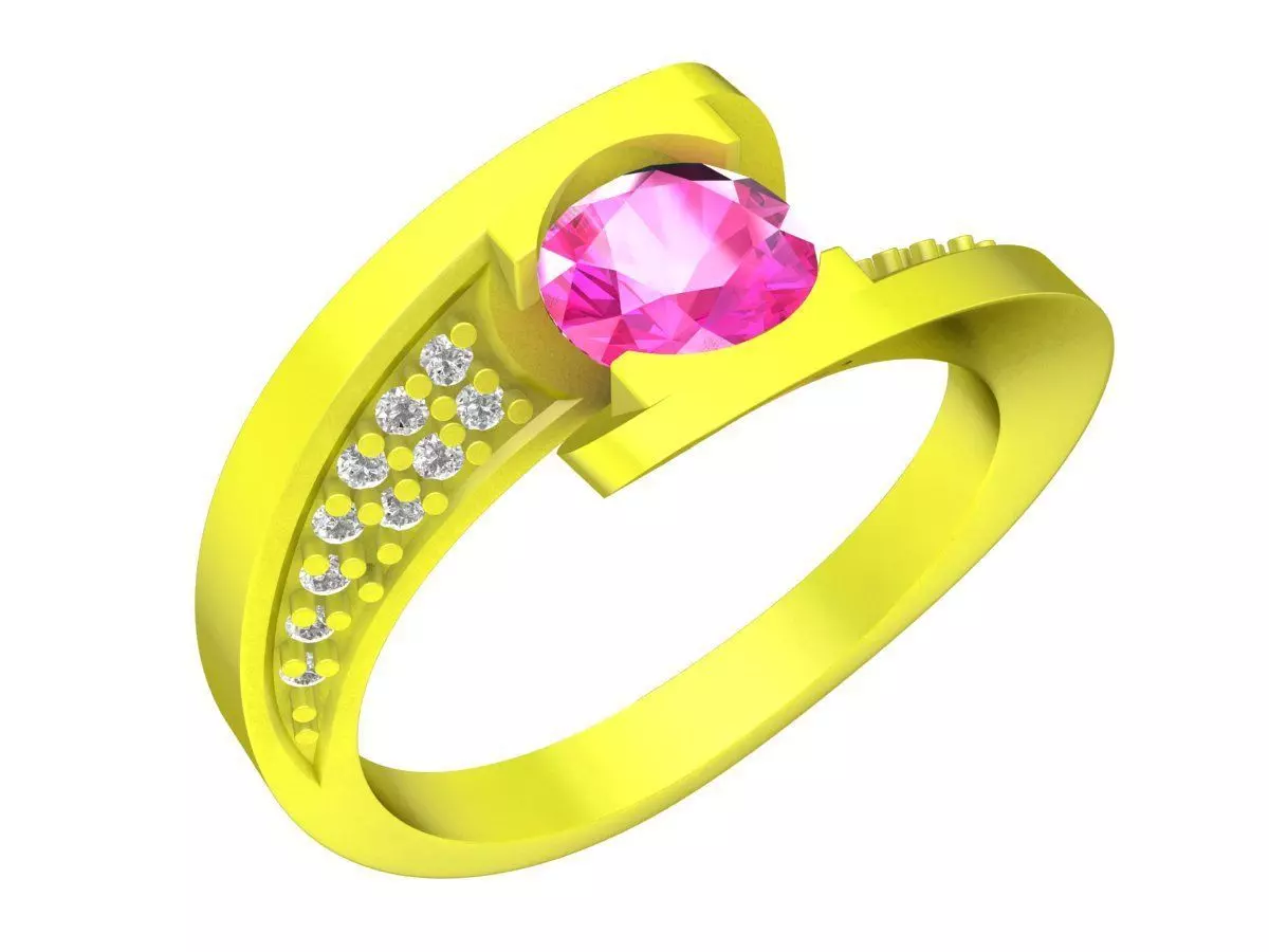 Modern Round Gemstone Ring with Pave Accent Band 6674 3D print model