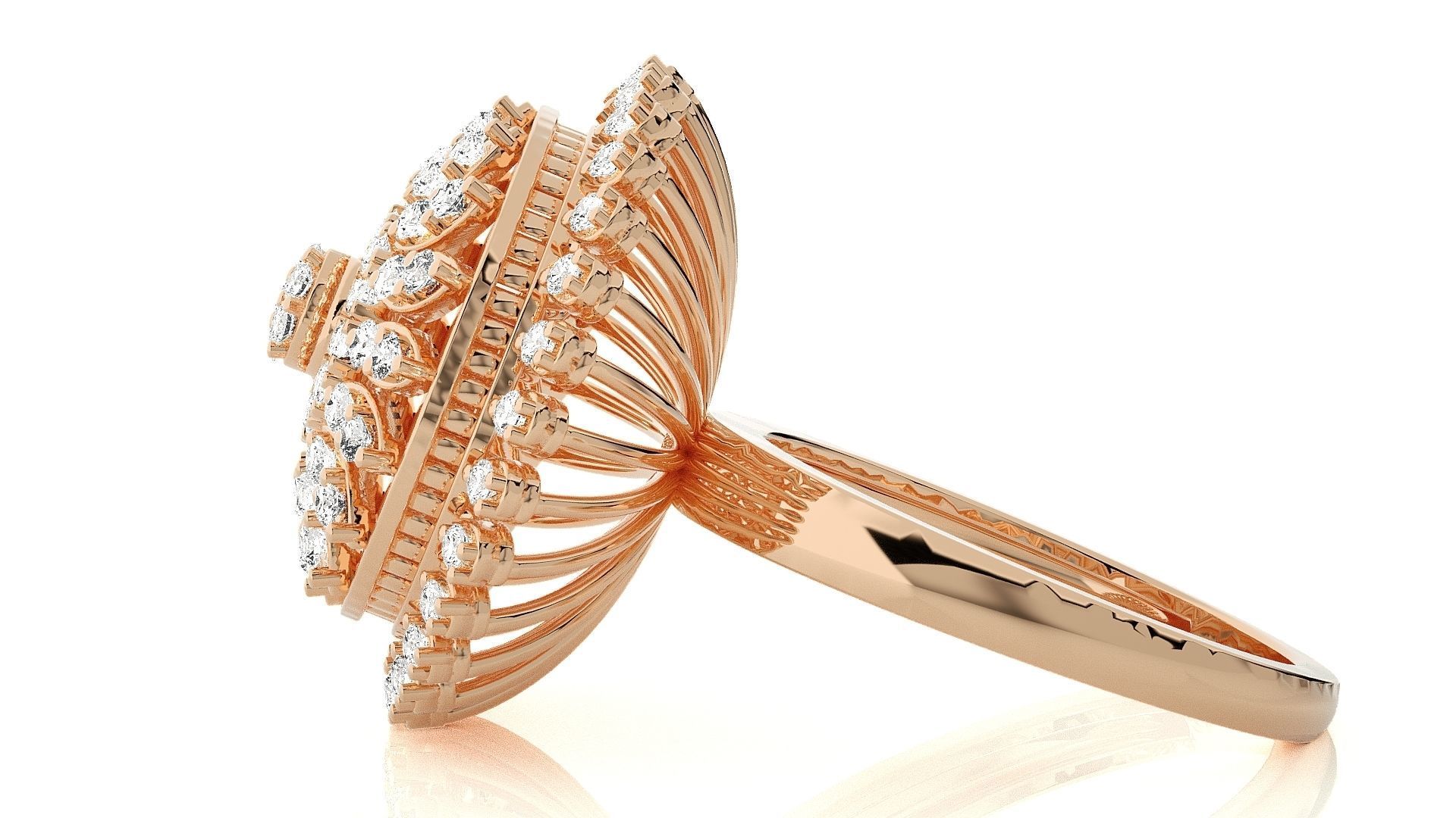 Flower Italian High Jewelry Diamond Cocktail Ring 3dm renders 3D print model_4