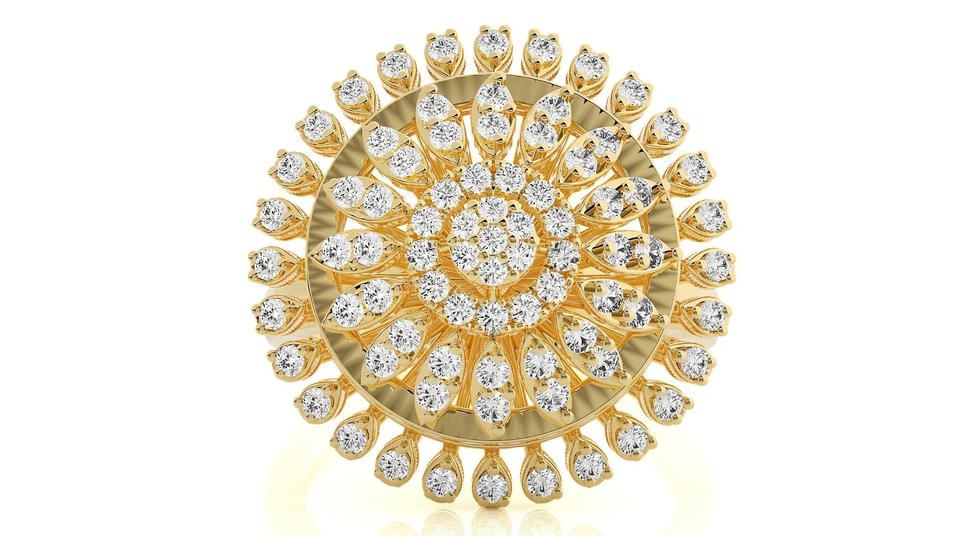 Flower Italian High Jewelry Diamond Cocktail Ring 3dm renders 3D print model_1