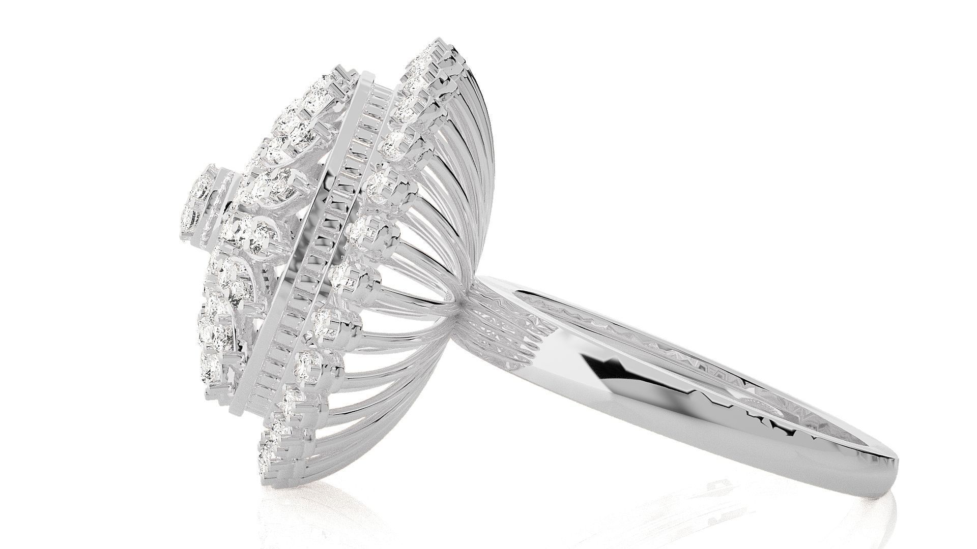 Flower Italian High Jewelry Diamond Cocktail Ring 3dm renders 3D print model_7