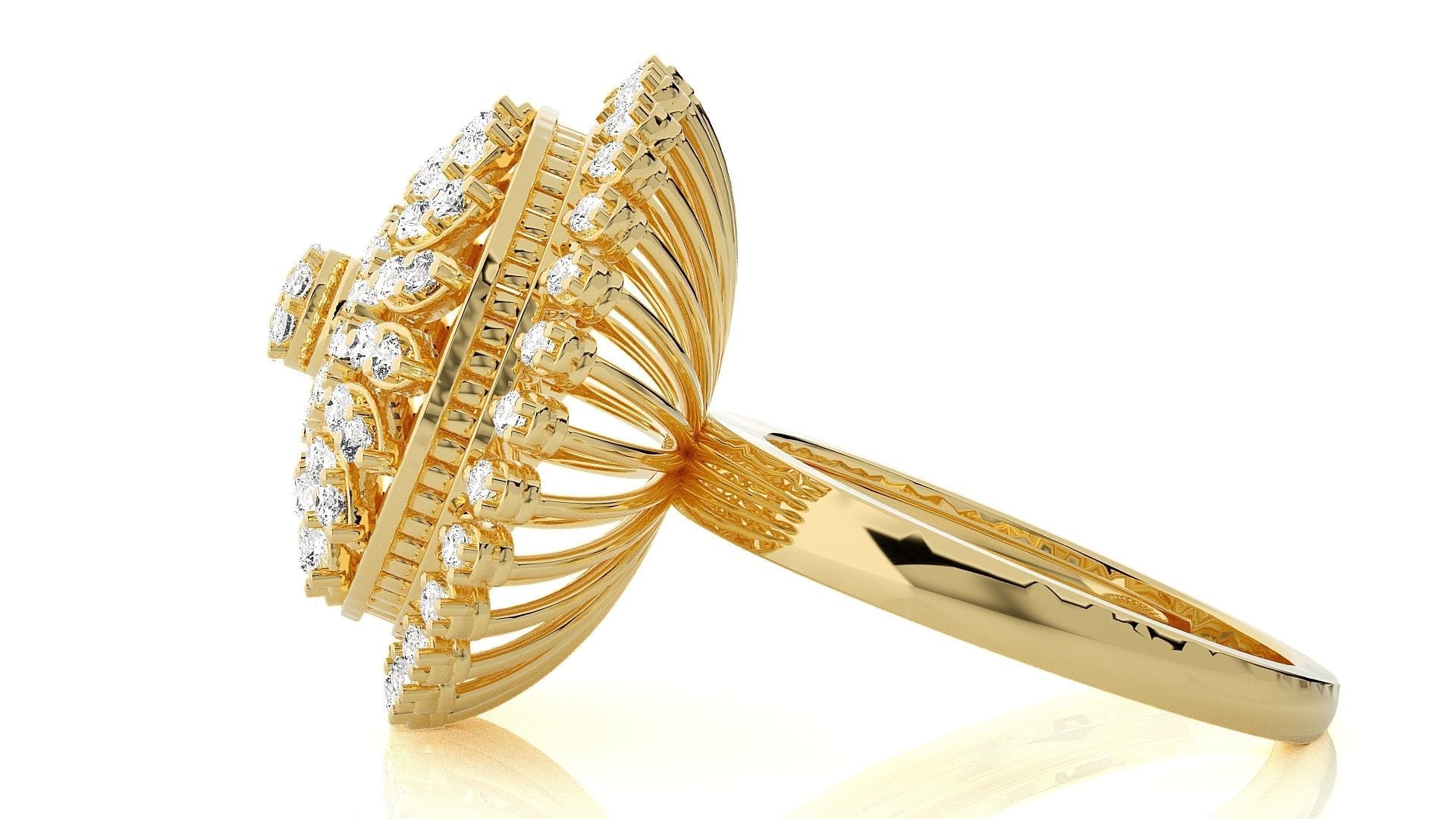 Flower Italian High Jewelry Diamond Cocktail Ring 3dm renders 3D print model_9