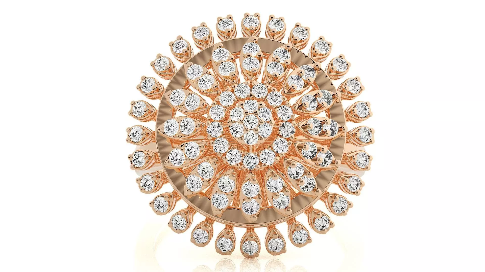 Flower Italian High Jewelry Diamond Cocktail Ring 3dm renders 3D print model_0