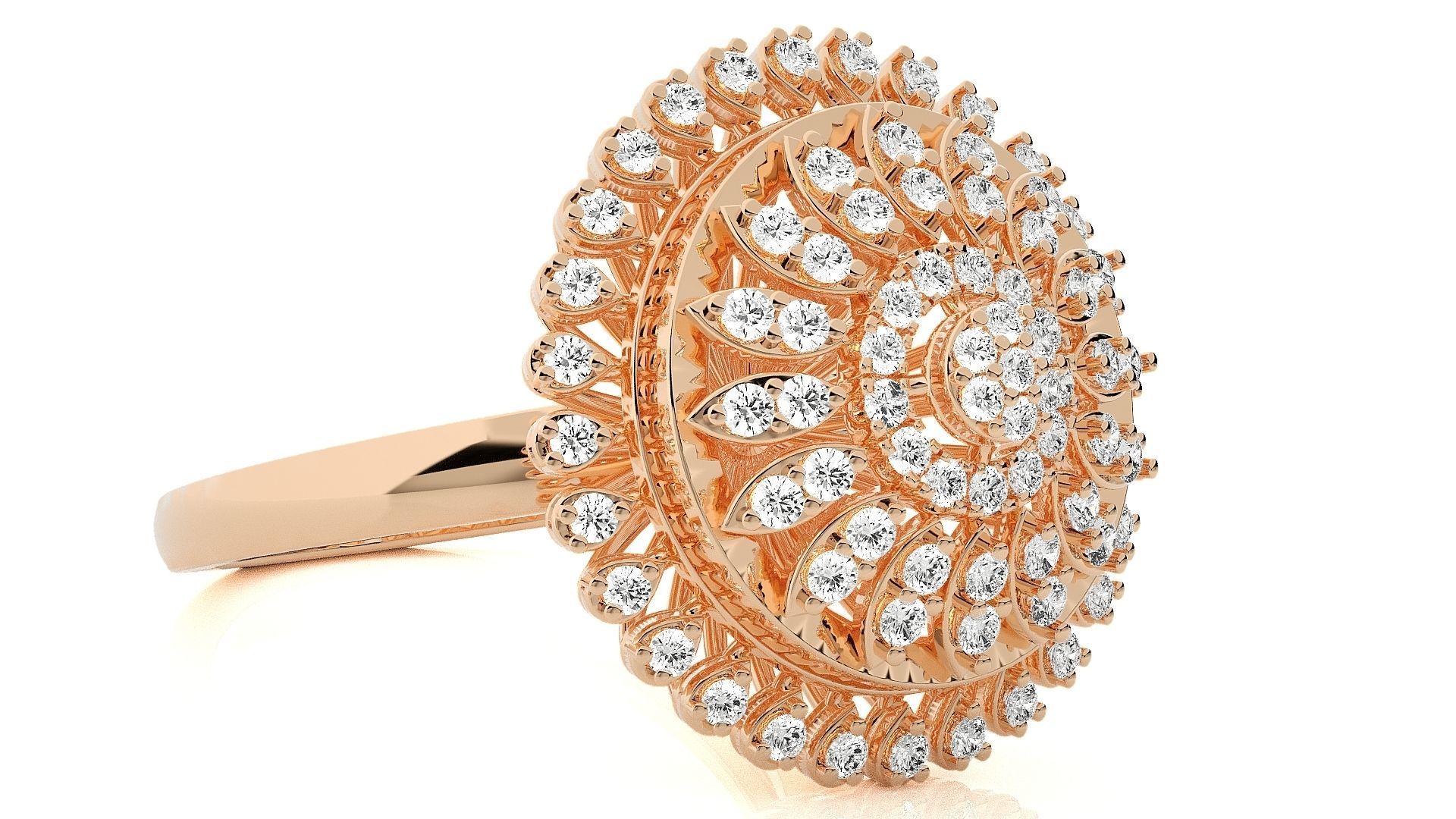 Flower Italian High Jewelry Diamond Cocktail Ring 3dm renders 3D print model_3