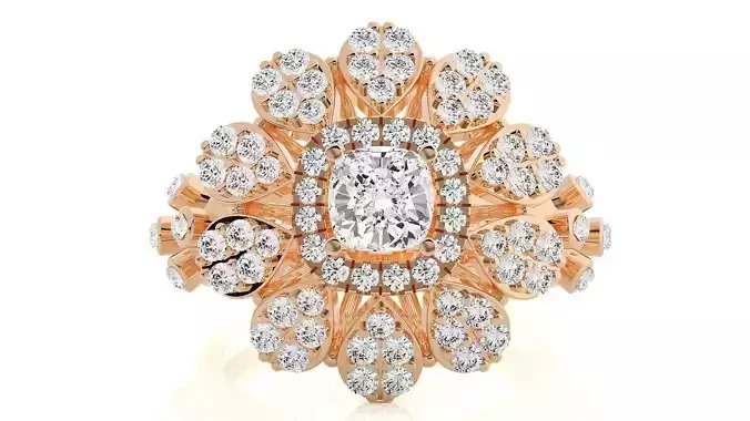 Flower Italian High Jewelry Diamond Cocktail Ring 3dm renders