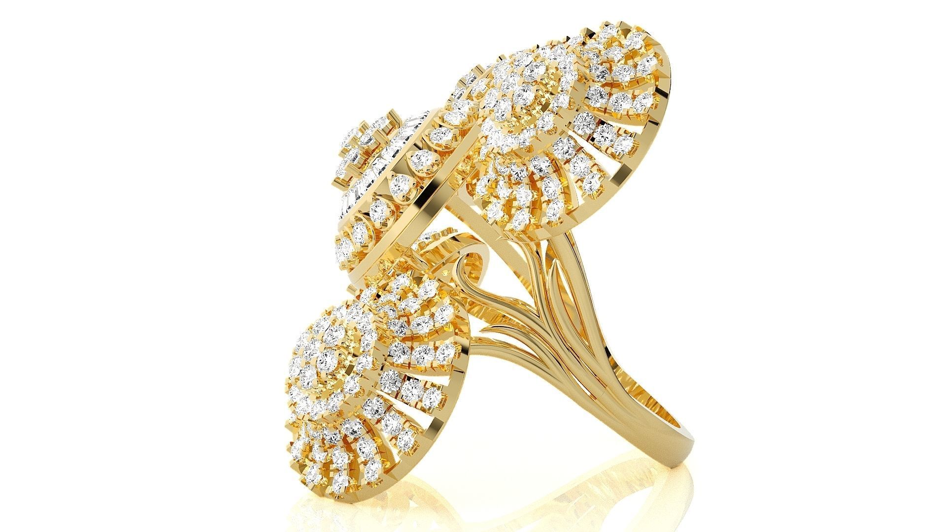  Flower Italian High Jewelry Diamond Cocktail Ring 3dm renders  3D print model_9
