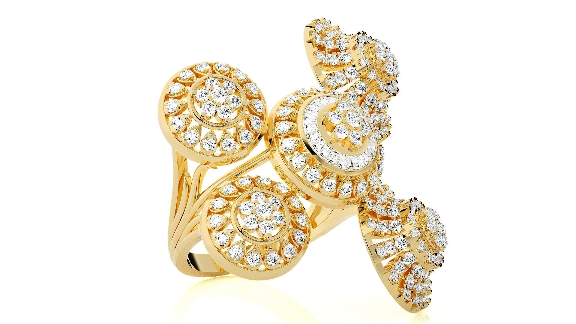  Flower Italian High Jewelry Diamond Cocktail Ring 3dm renders  3D print model_8