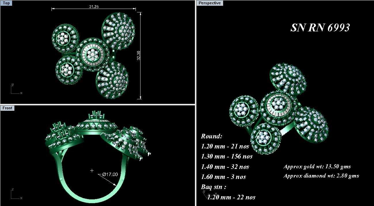  Flower Italian High Jewelry Diamond Cocktail Ring 3dm renders  3D print model_2