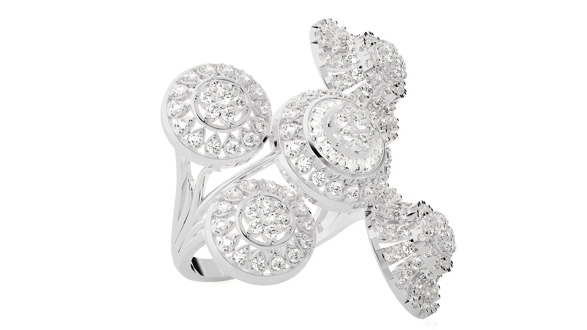  Flower Italian High Jewelry Diamond Cocktail Ring 3dm renders  3D print model_6
