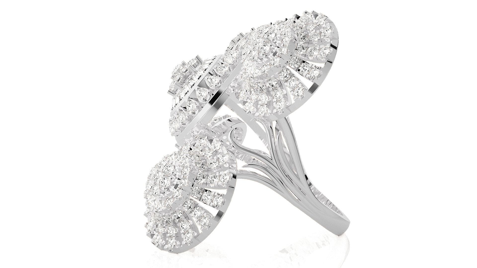  Flower Italian High Jewelry Diamond Cocktail Ring 3dm renders  3D print model_7