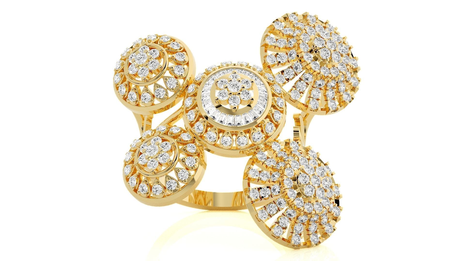  Flower Italian High Jewelry Diamond Cocktail Ring 3dm renders  3D print model_1