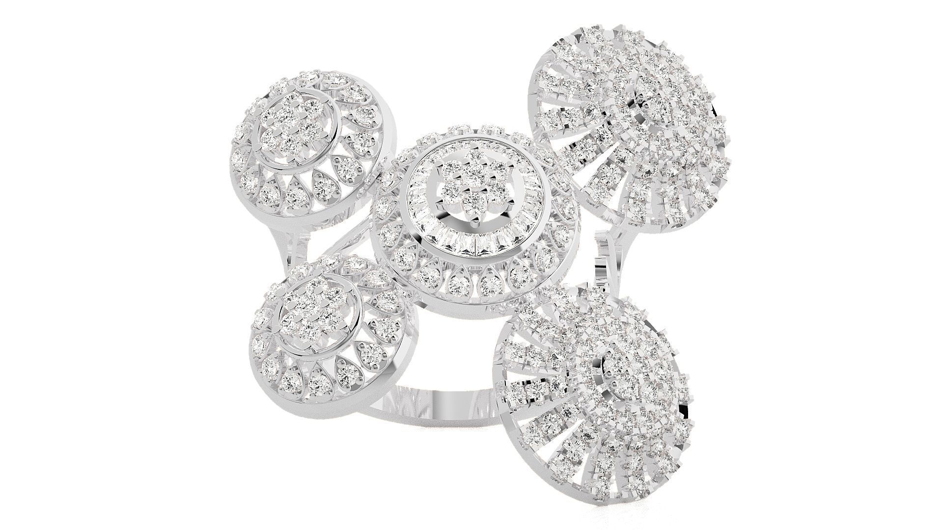  Flower Italian High Jewelry Diamond Cocktail Ring 3dm renders  3D print model_5