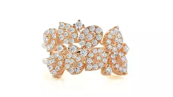 Leaf High Jewelry Diamond Cocktail Ring 3dm stl renders 