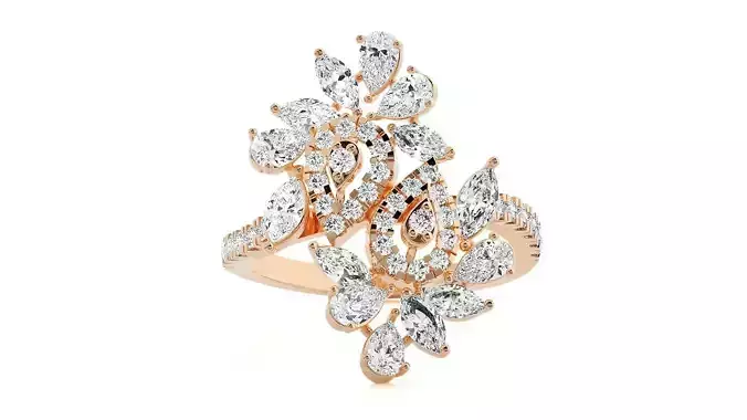 Flower Italian High Jewelry Diamond Cocktail Ring 3dm renders