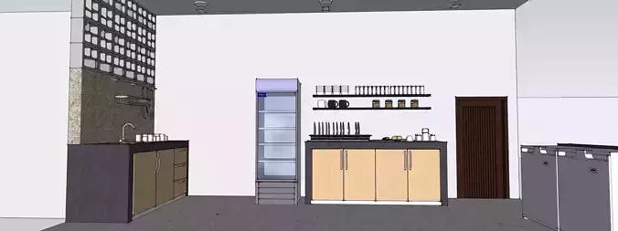 Kitchen Set design with tile wall 3D print model