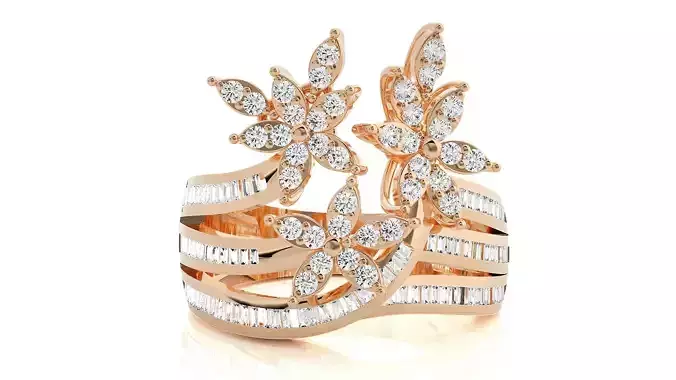 Flower Italian High Jewelry Diamond Cocktail Ring 3dm renders