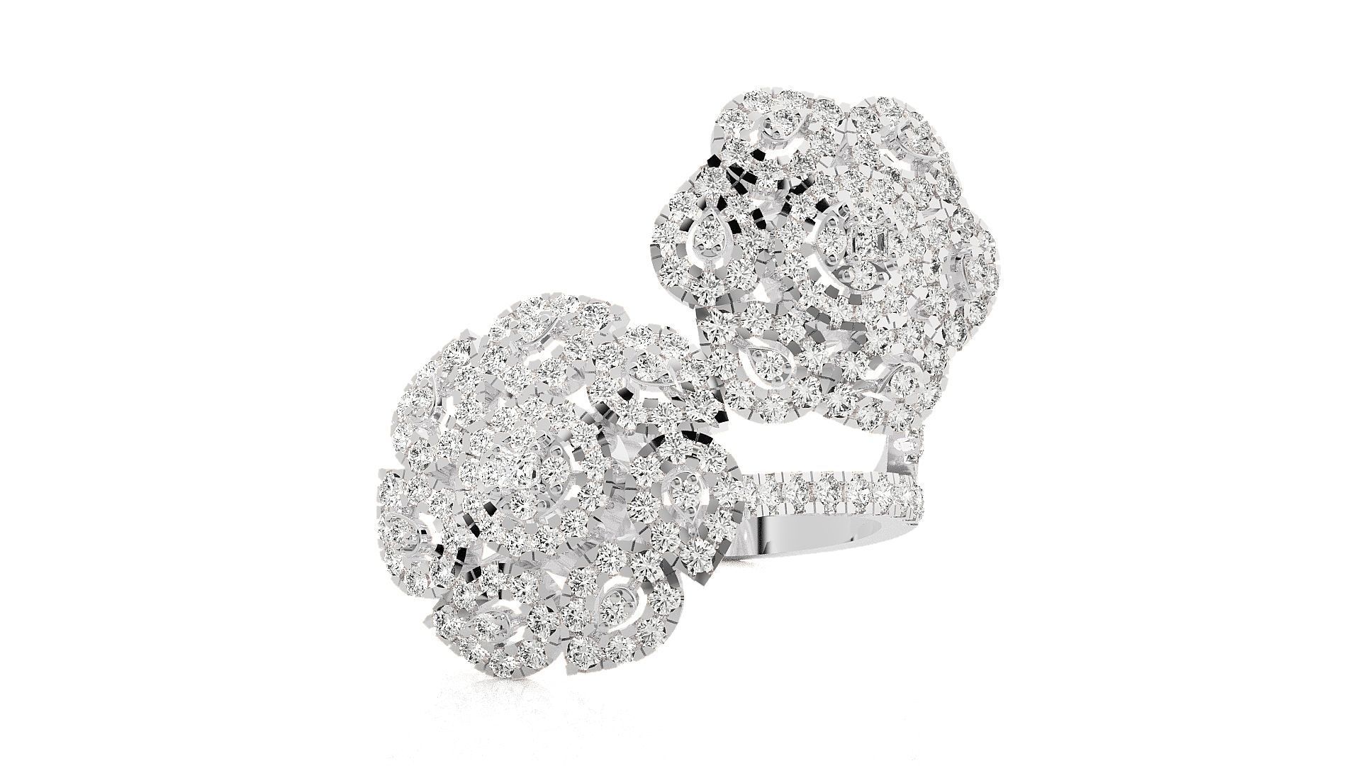  Flower Italian High Jewelry Diamond Cocktail Ring 3dm renders  3D print model_5
