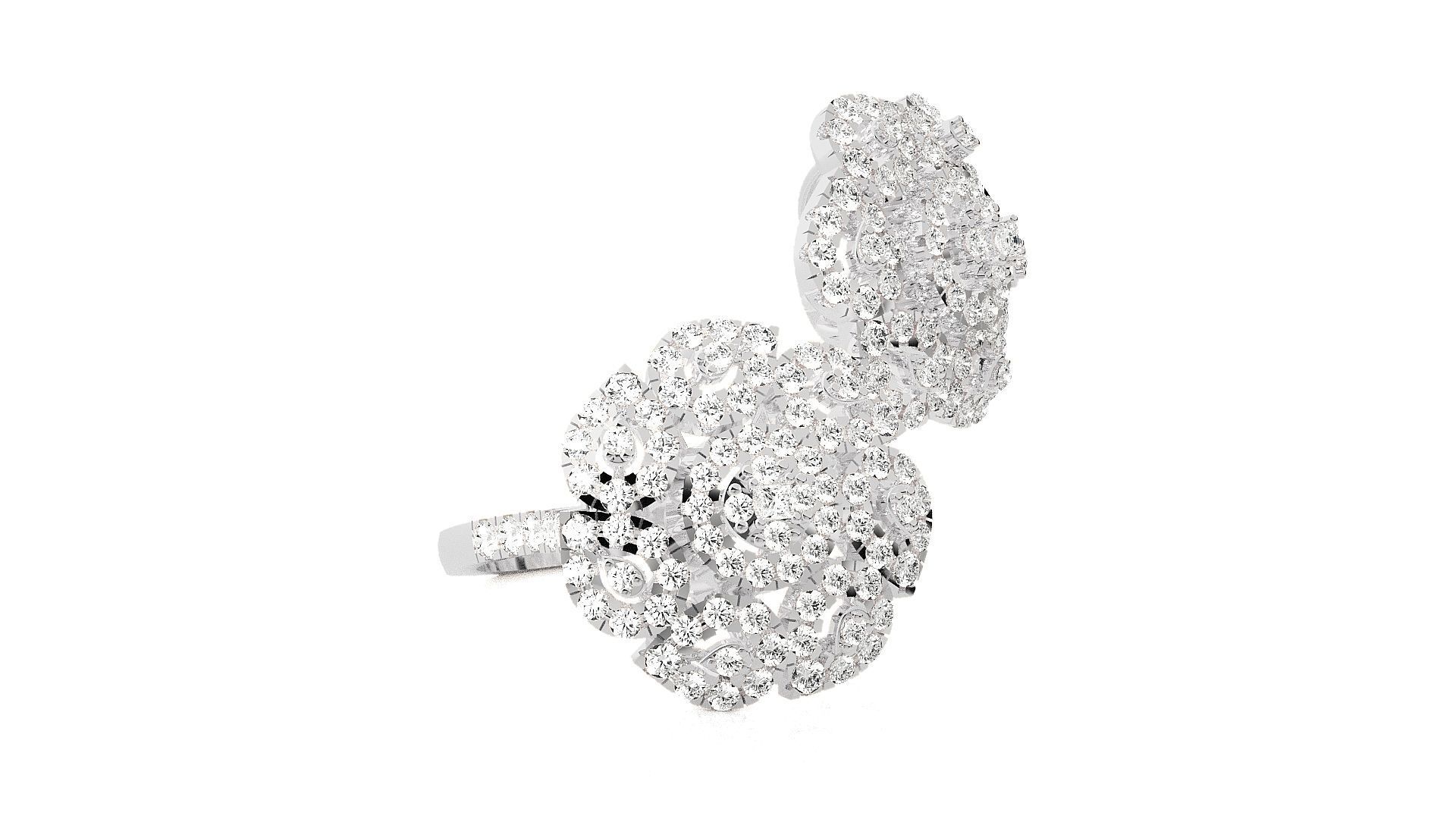  Flower Italian High Jewelry Diamond Cocktail Ring 3dm renders  3D print model_6