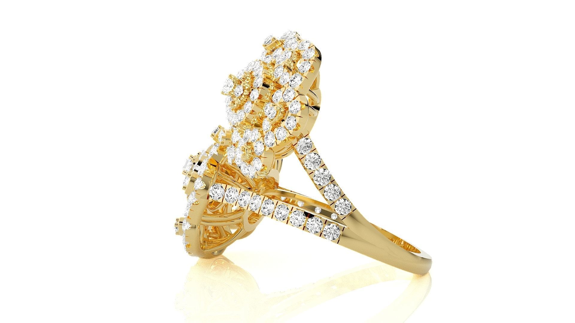  Flower Italian High Jewelry Diamond Cocktail Ring 3dm renders  3D print model_9