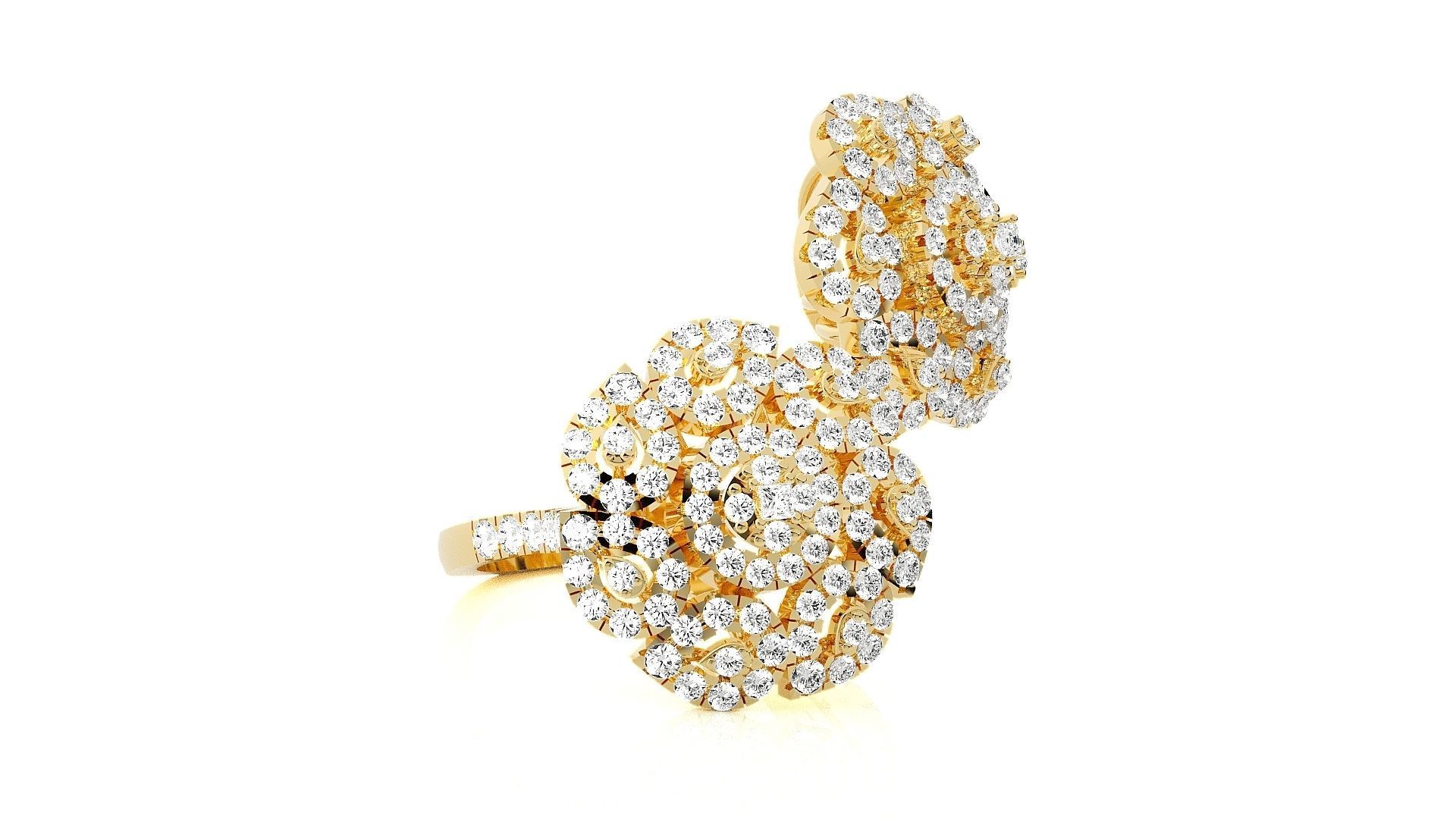  Flower Italian High Jewelry Diamond Cocktail Ring 3dm renders  3D print model_8