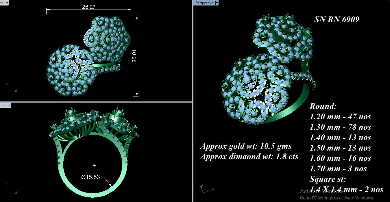  Flower Italian High Jewelry Diamond Cocktail Ring 3dm renders  3D print model_2