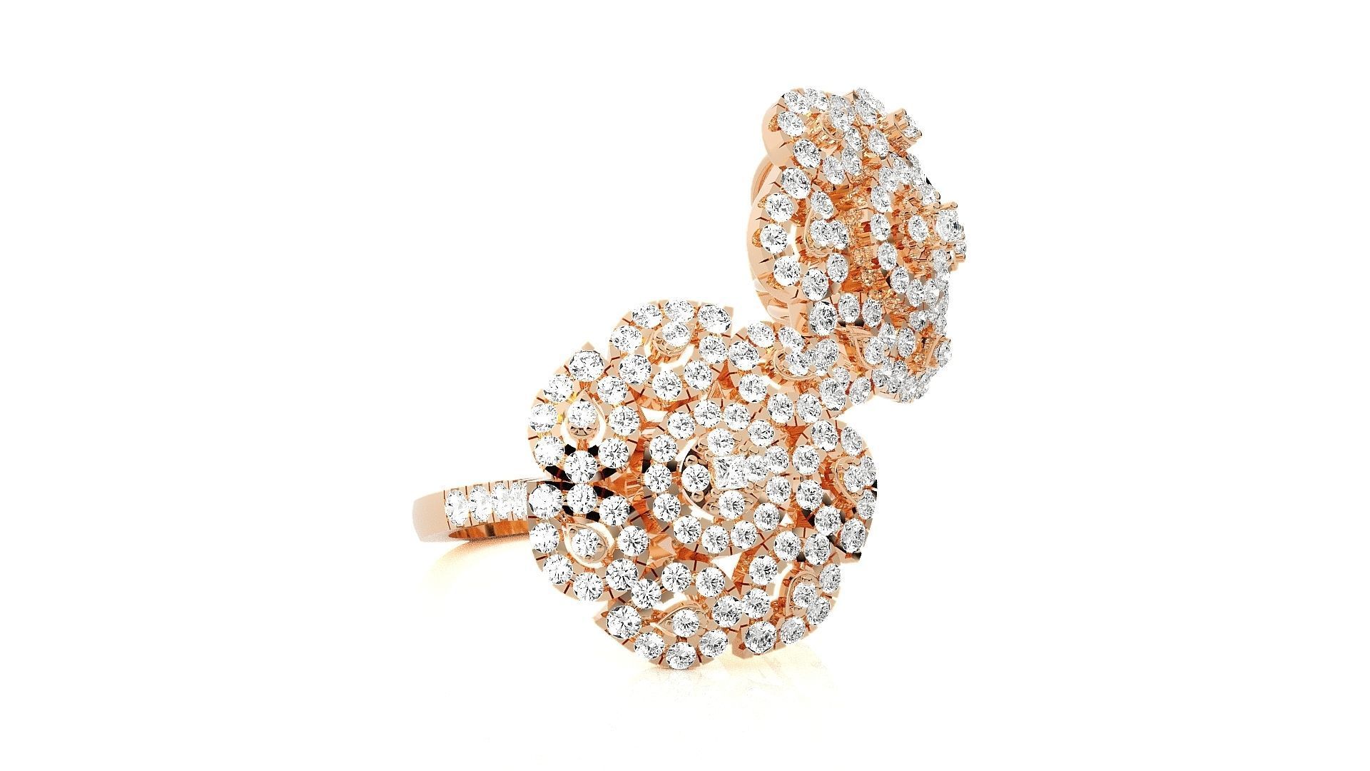  Flower Italian High Jewelry Diamond Cocktail Ring 3dm renders  3D print model_3