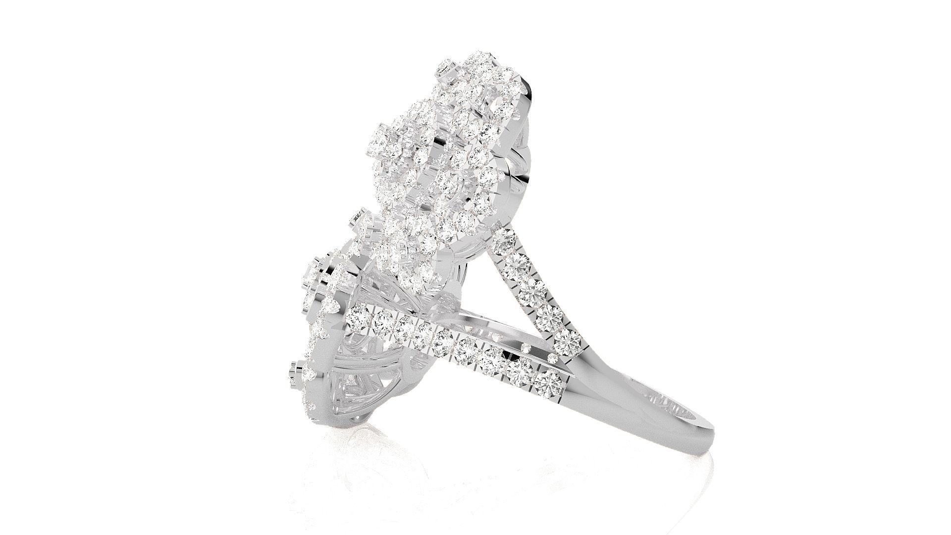  Flower Italian High Jewelry Diamond Cocktail Ring 3dm renders  3D print model_7