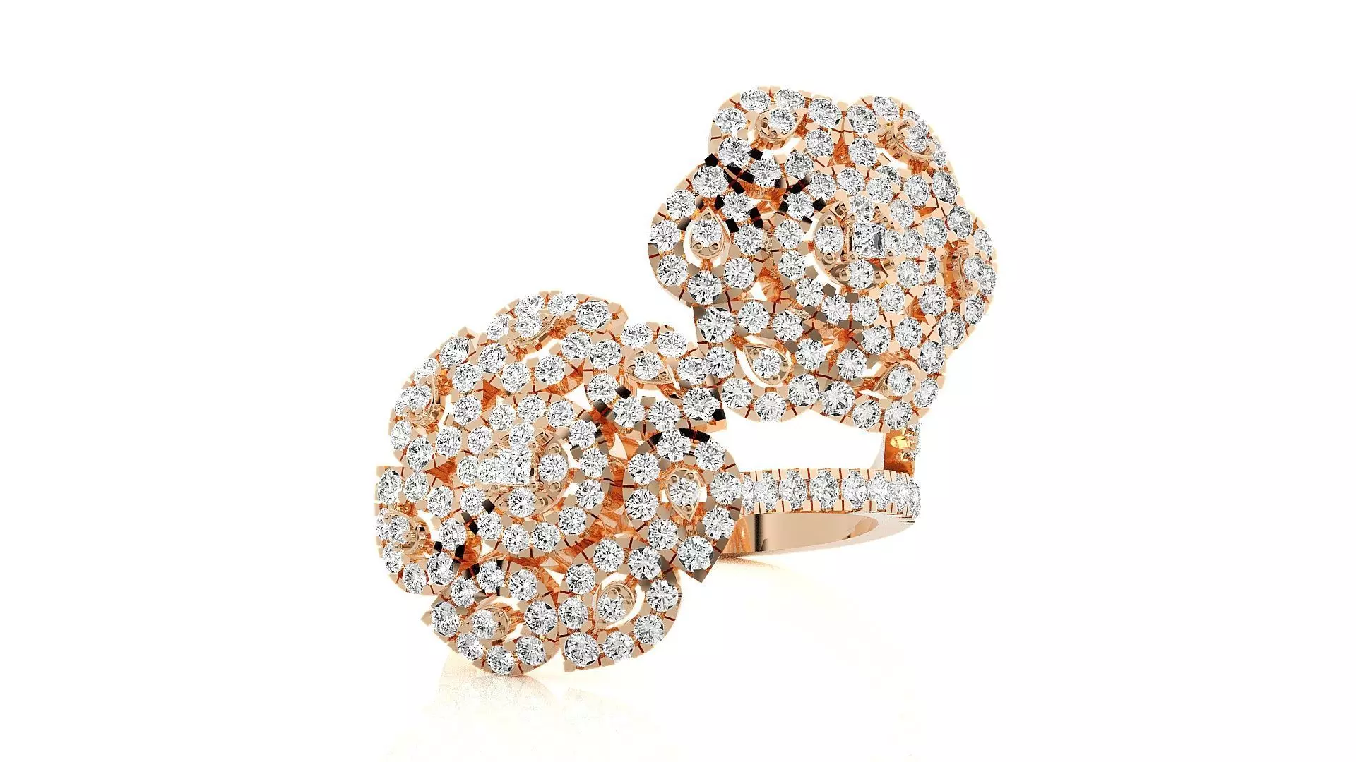  Flower Italian High Jewelry Diamond Cocktail Ring 3dm renders  3D print model_0