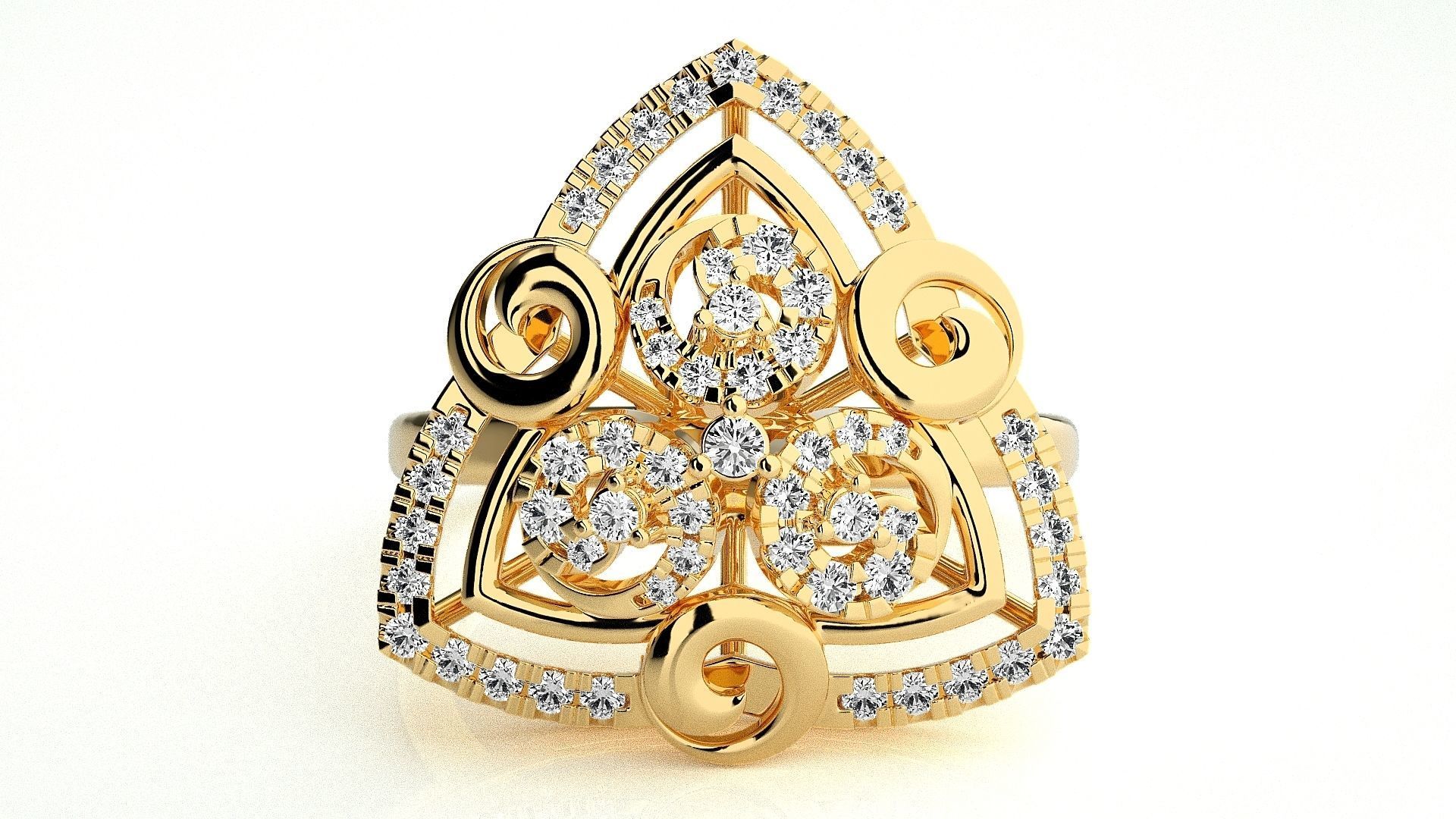  Flower Italian High Jewelry Diamond Cocktail Ring 3dm renders  3D print model_1