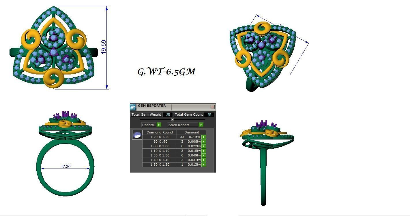  Flower Italian High Jewelry Diamond Cocktail Ring 3dm renders  3D print model_2