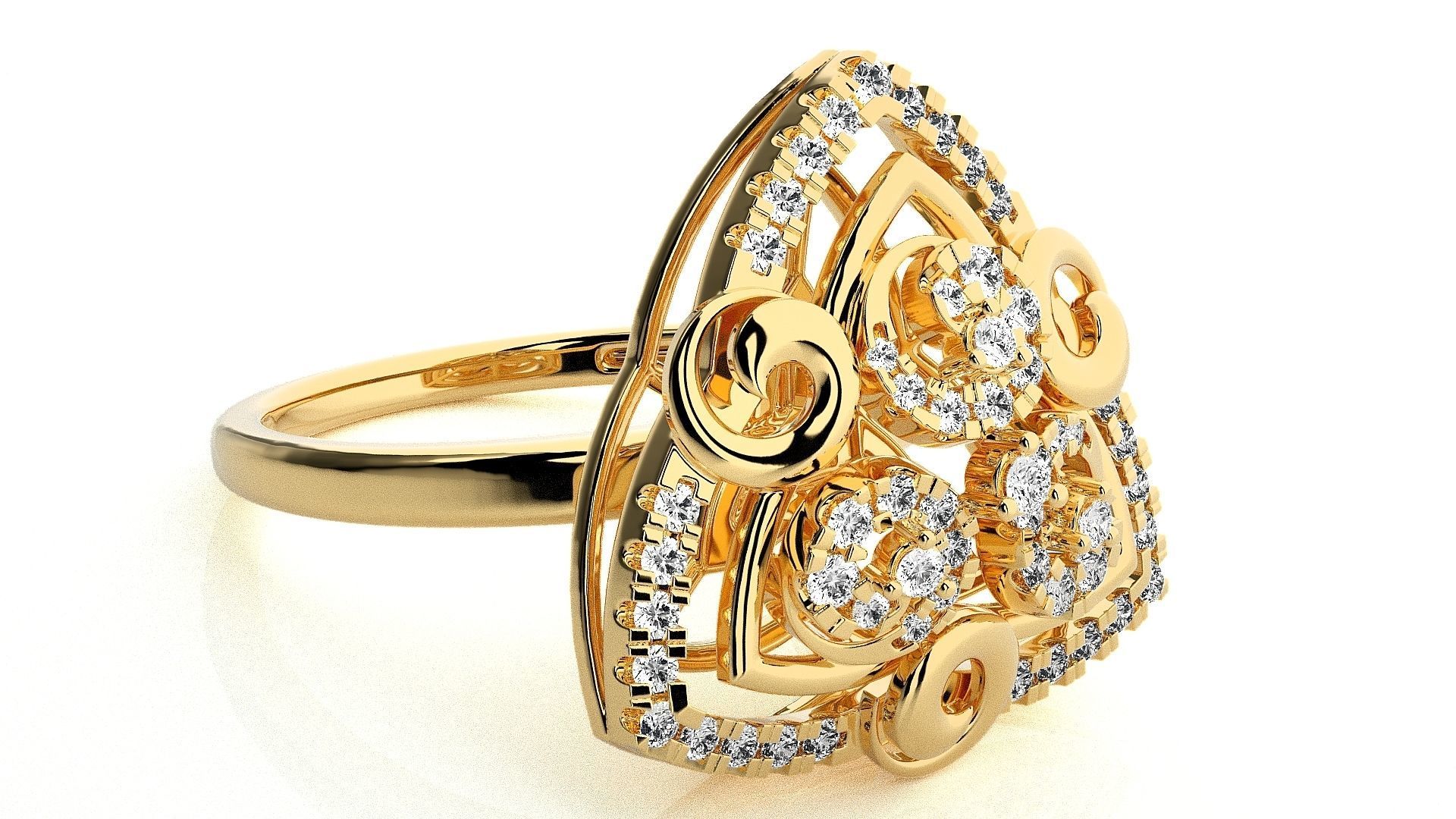  Flower Italian High Jewelry Diamond Cocktail Ring 3dm renders  3D print model_8