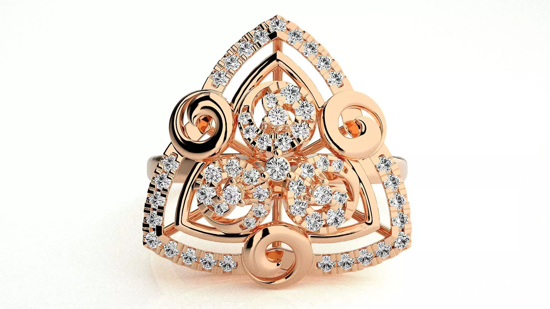  Flower Italian High Jewelry Diamond Cocktail Ring 3dm renders  3D print model_0