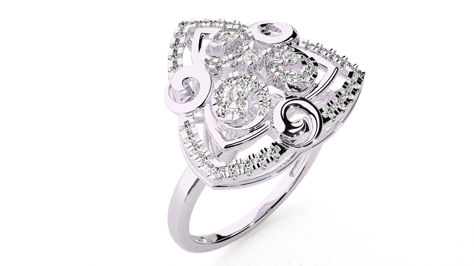  Flower Italian High Jewelry Diamond Cocktail Ring 3dm renders  3D print model_7