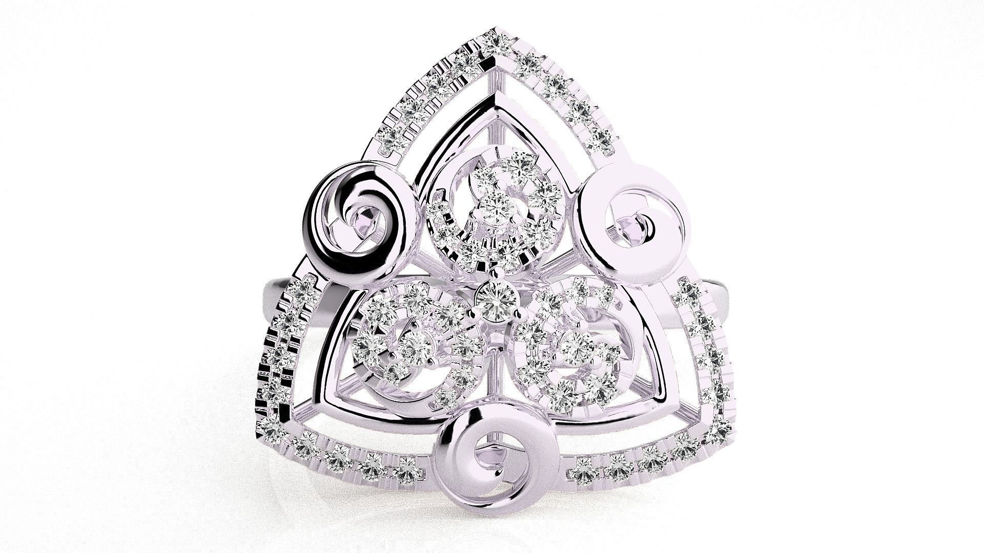  Flower Italian High Jewelry Diamond Cocktail Ring 3dm renders  3D print model_5