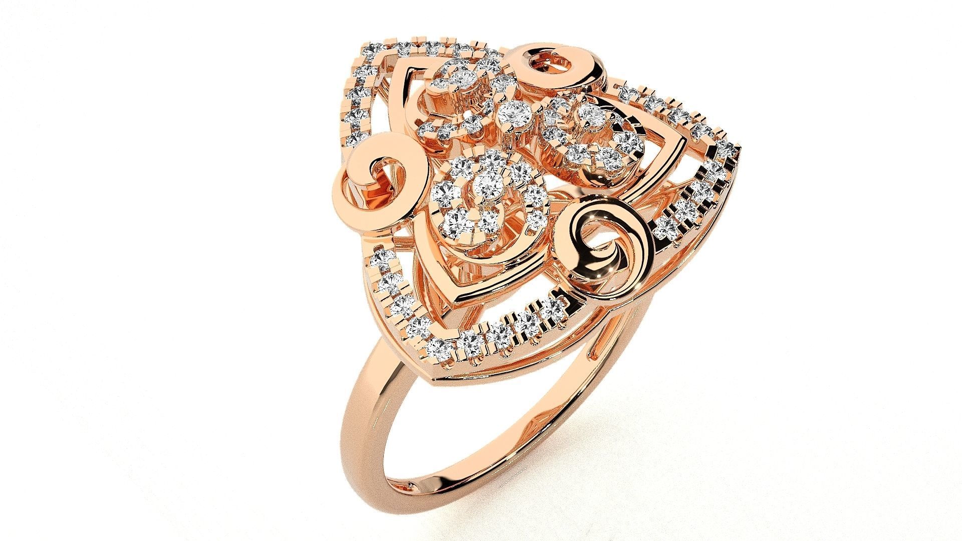  Flower Italian High Jewelry Diamond Cocktail Ring 3dm renders  3D print model_4