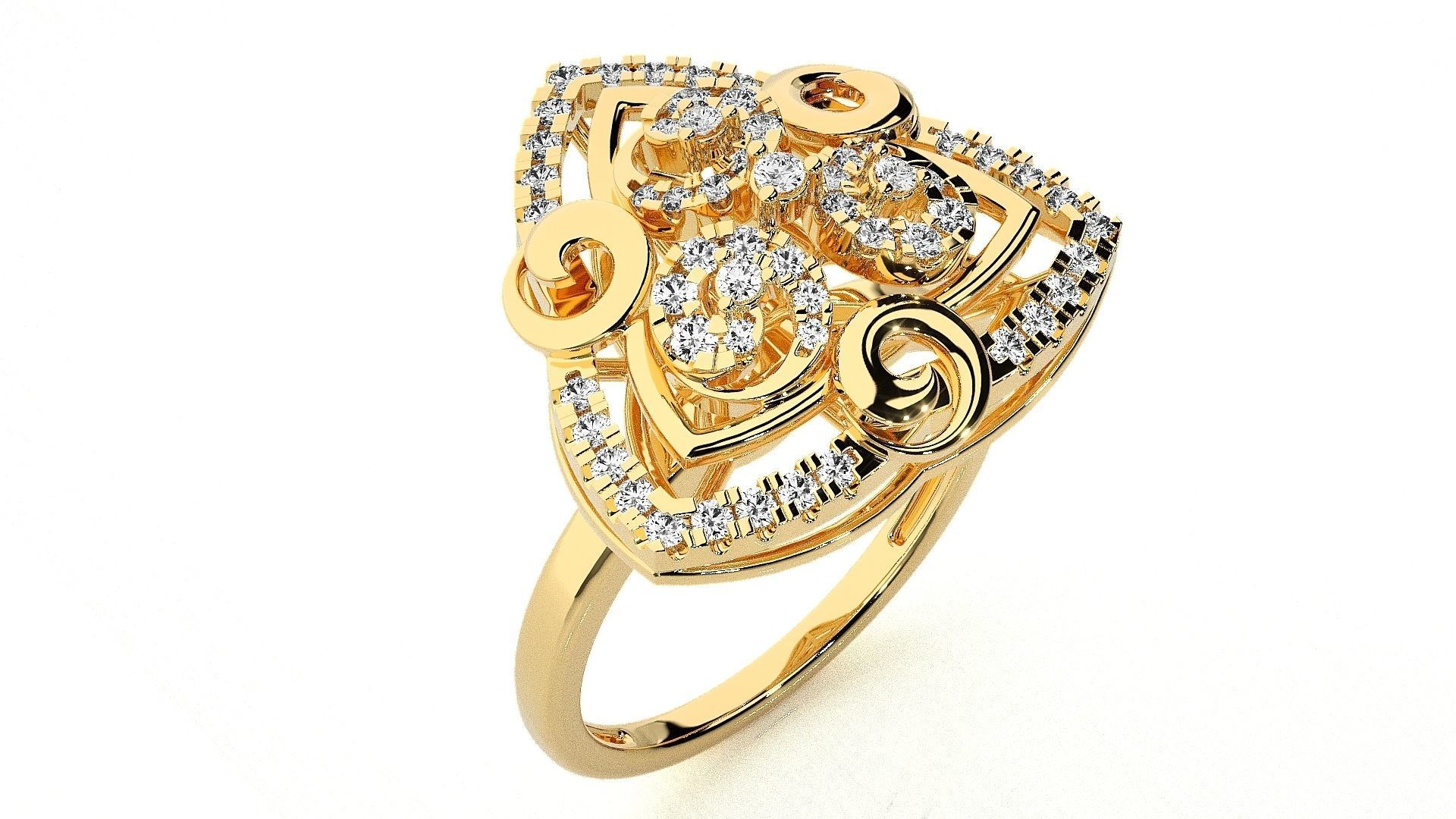  Flower Italian High Jewelry Diamond Cocktail Ring 3dm renders  3D print model_9