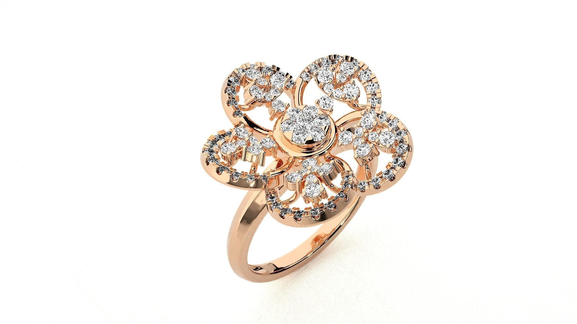  Flower Italian High Jewelry Diamond Cocktail Ring 3dm renders  3D print model_4