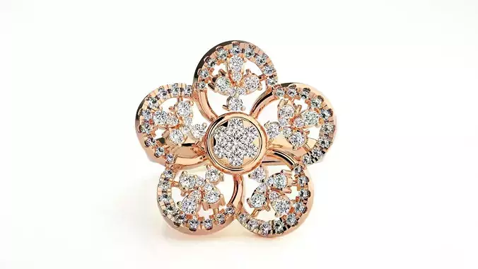  Flower Italian High Jewelry Diamond Cocktail Ring 3dm renders  3D print model